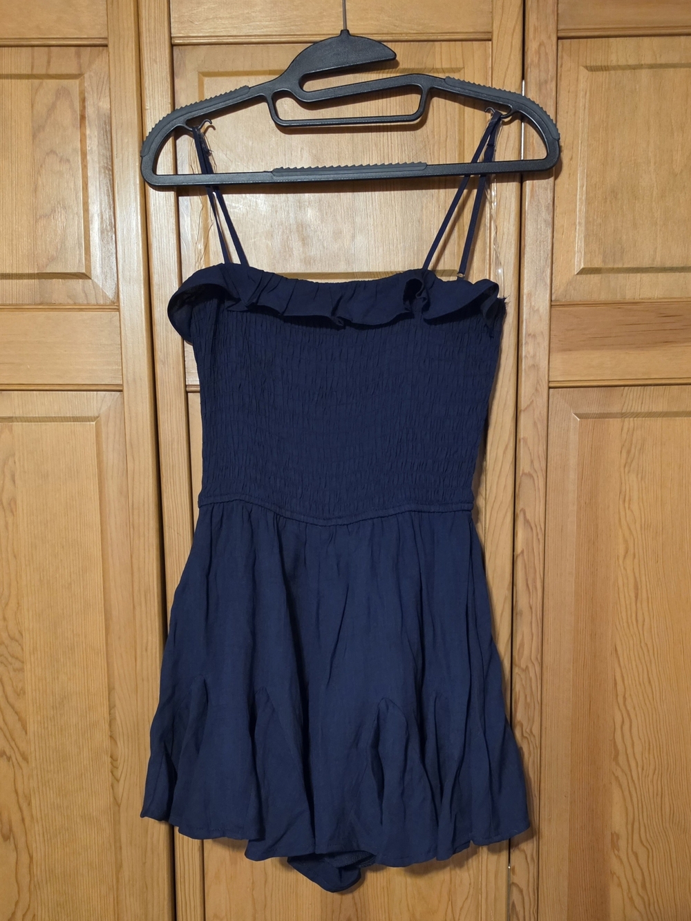 Altar'd State Navy Blue Smocked Ruffle Rhomper Mini Dress